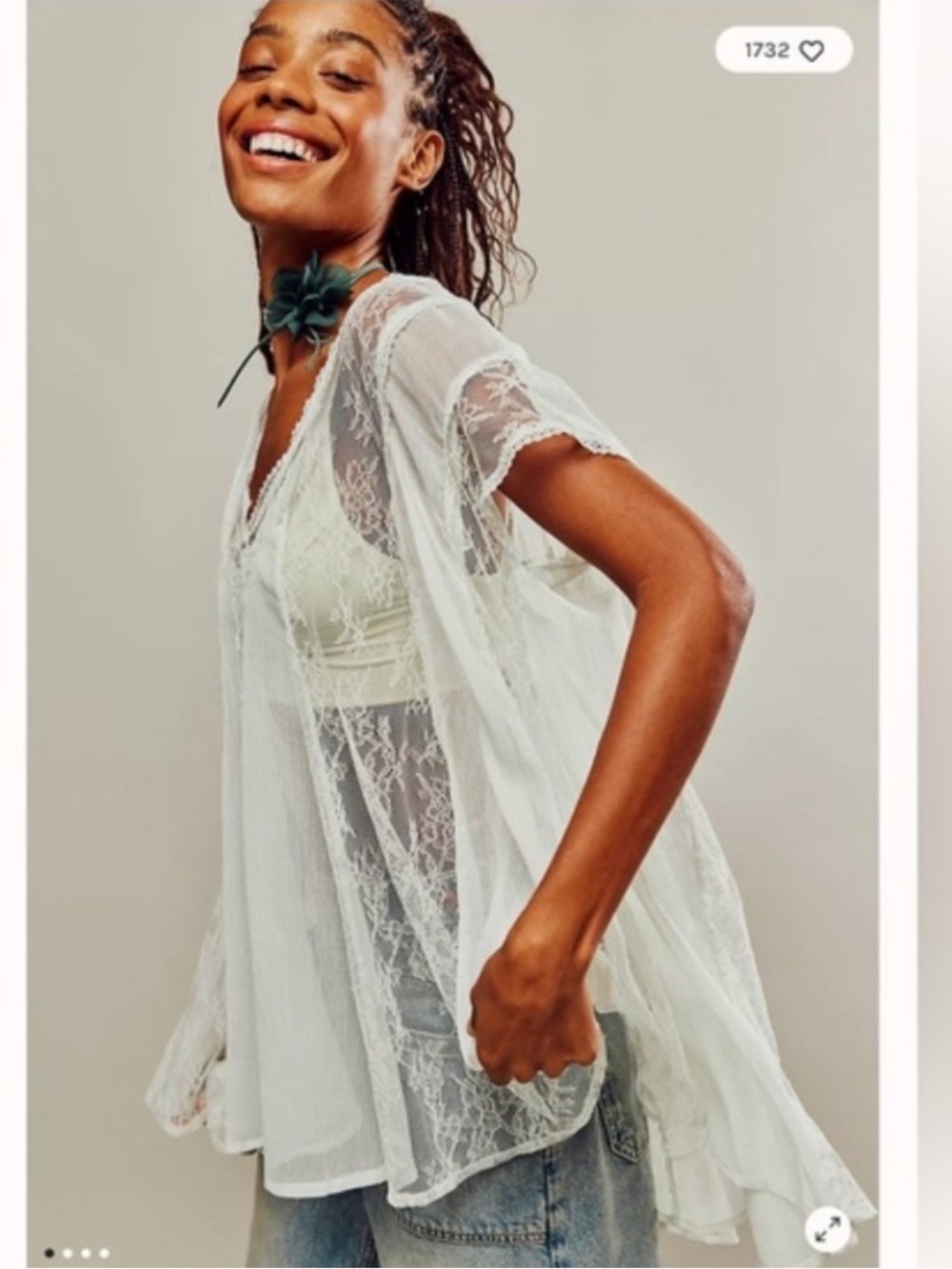 Free People Farrah Lace Pieced Swing Sheer Tunic Top size M chic boho fairy 90s